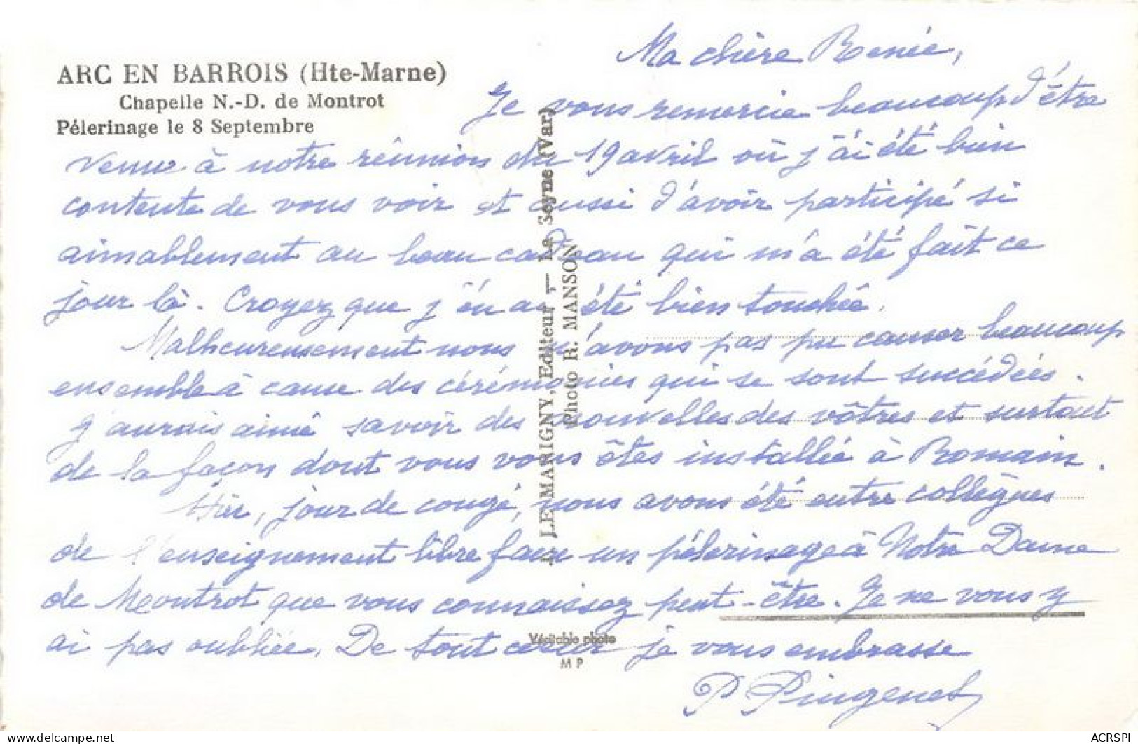 ARC EN BARROIS Vhapelle N D De Montrot Pelerinage Le 8 Septembre(SCAN RECTO VERSO)MA0028 - Arc En Barrois