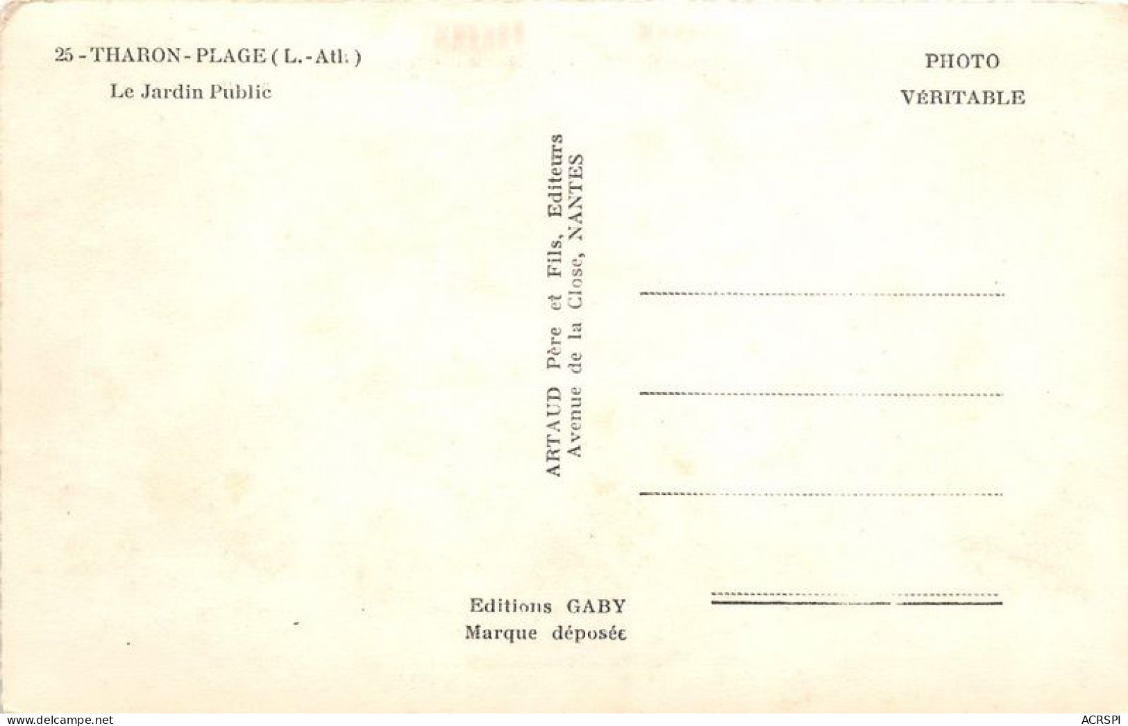 THARON PLAGE Jardin Public(SCAN RECTO VERSO)MA0031 - Tharon-Plage