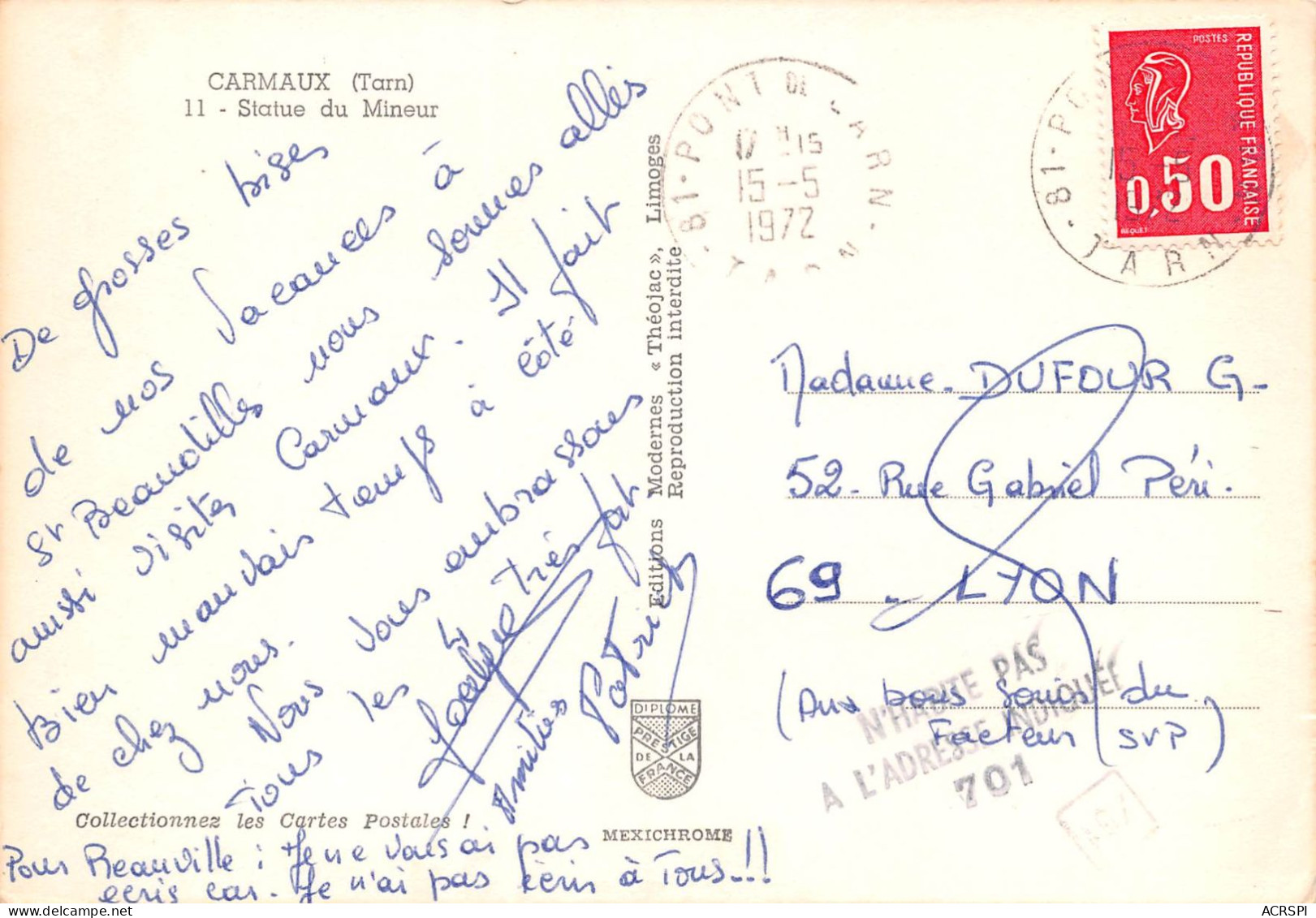 81 CARMAUX  Statue Du Mineur  30 (scan Recto Verso)MA004VIC - Carmaux