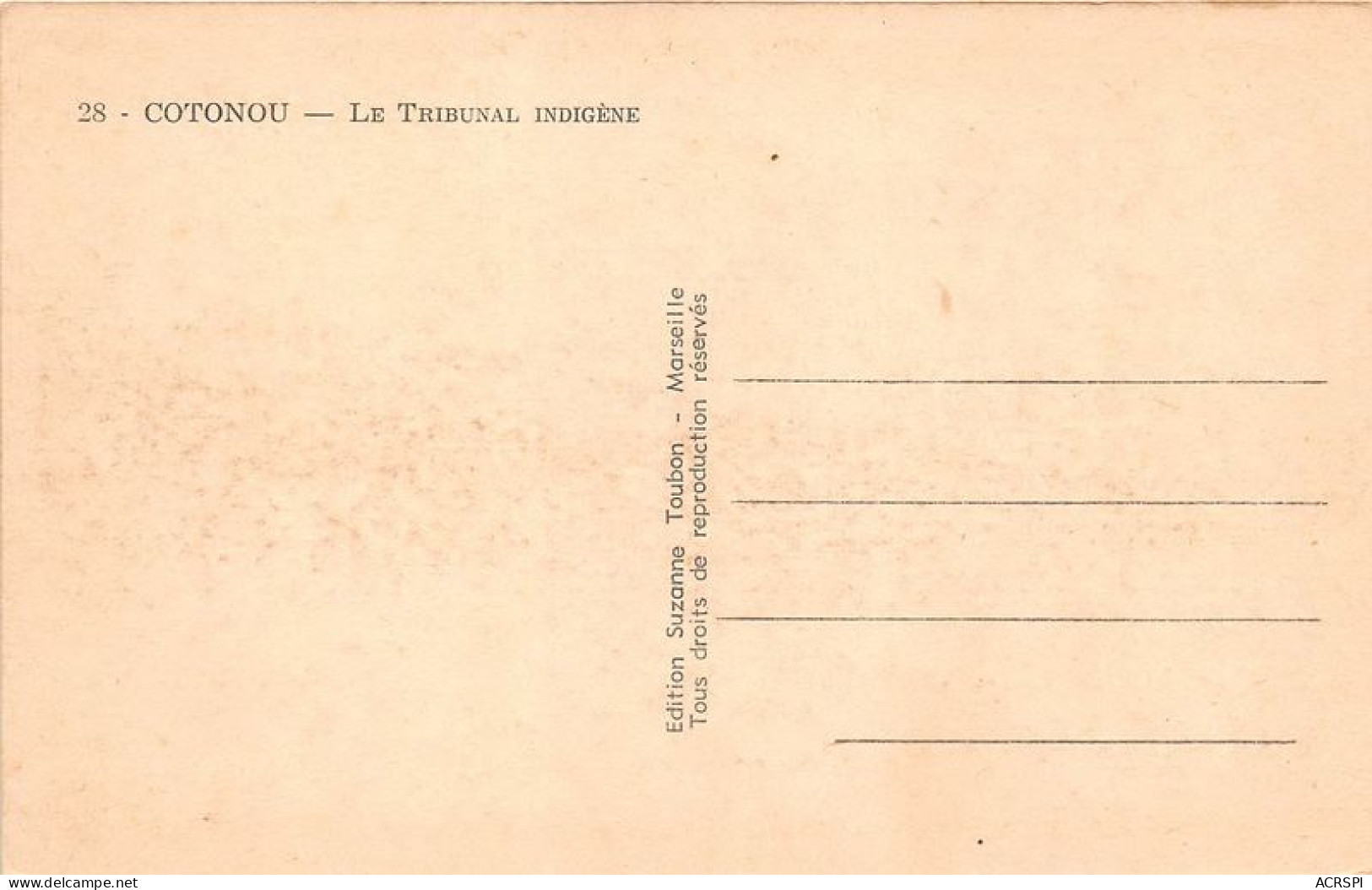 REPUBLIQUE POPULAIRE DU BENIN COTONOU  LE TRIBUNAL INDIGENE 27(scan Recto-verso) MA086 - Benín