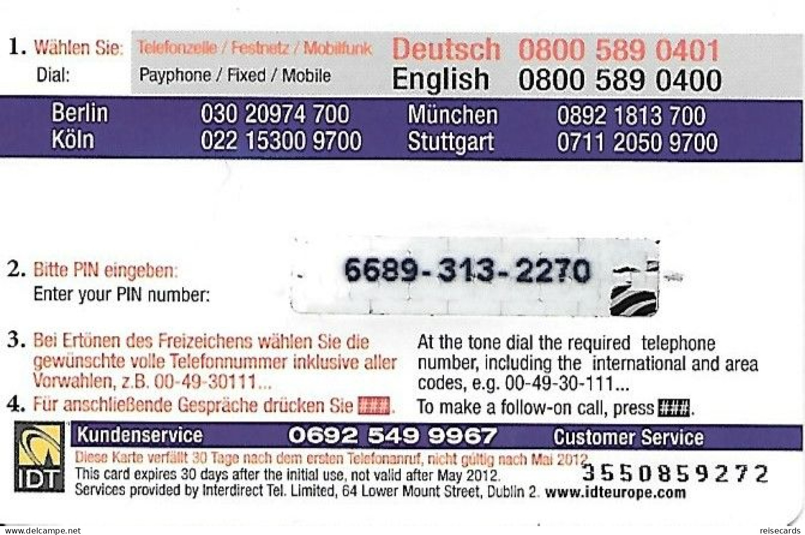 Germany: Prepaid IDT Call Point - Cellulari, Carte Prepagate E Ricariche