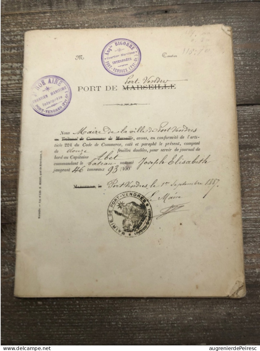 Journal De Bord Du Navire Le « Joseph Elisabeth » Du Capitaine Abel De Port Vendres 1888-1891 - Other & Unclassified