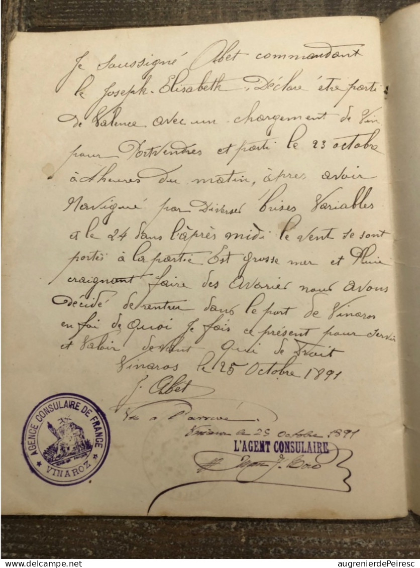 Journal De Bord Du Navire Le « Joseph Elisabeth » Du Capitaine Abel De Port Vendres 1888-1891 - Other & Unclassified