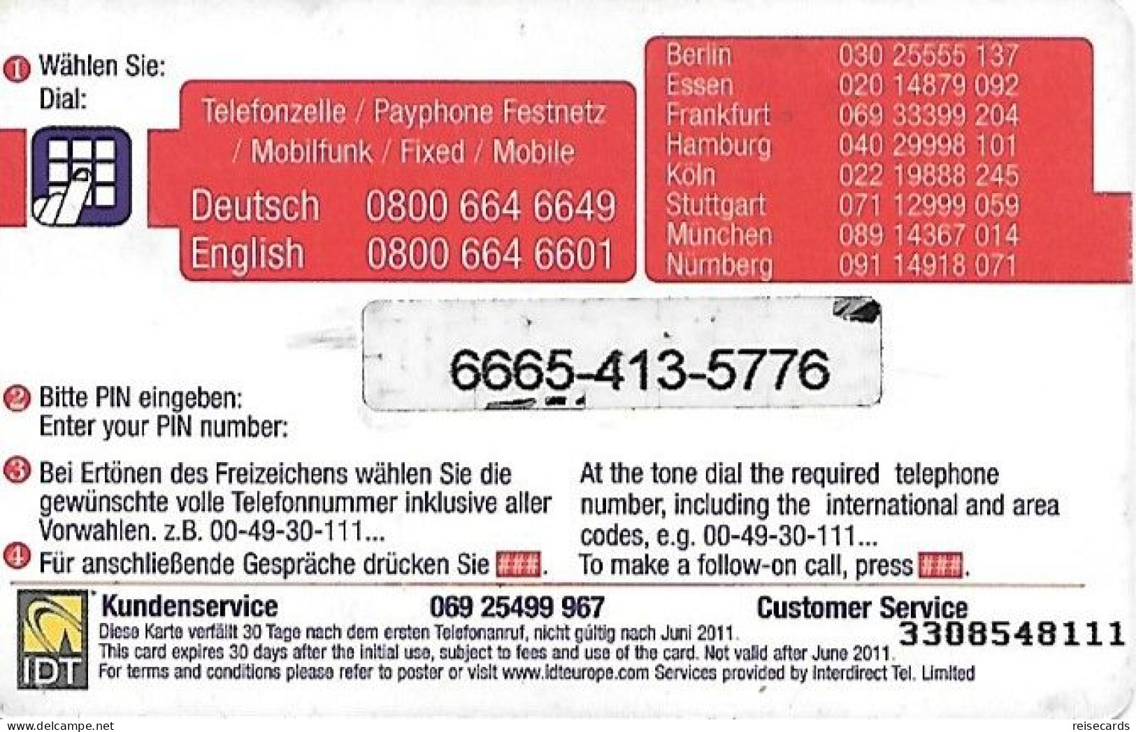Germany: Prepaid IDT Call 2 Call - [2] Mobile Phones, Refills And Prepaid Cards