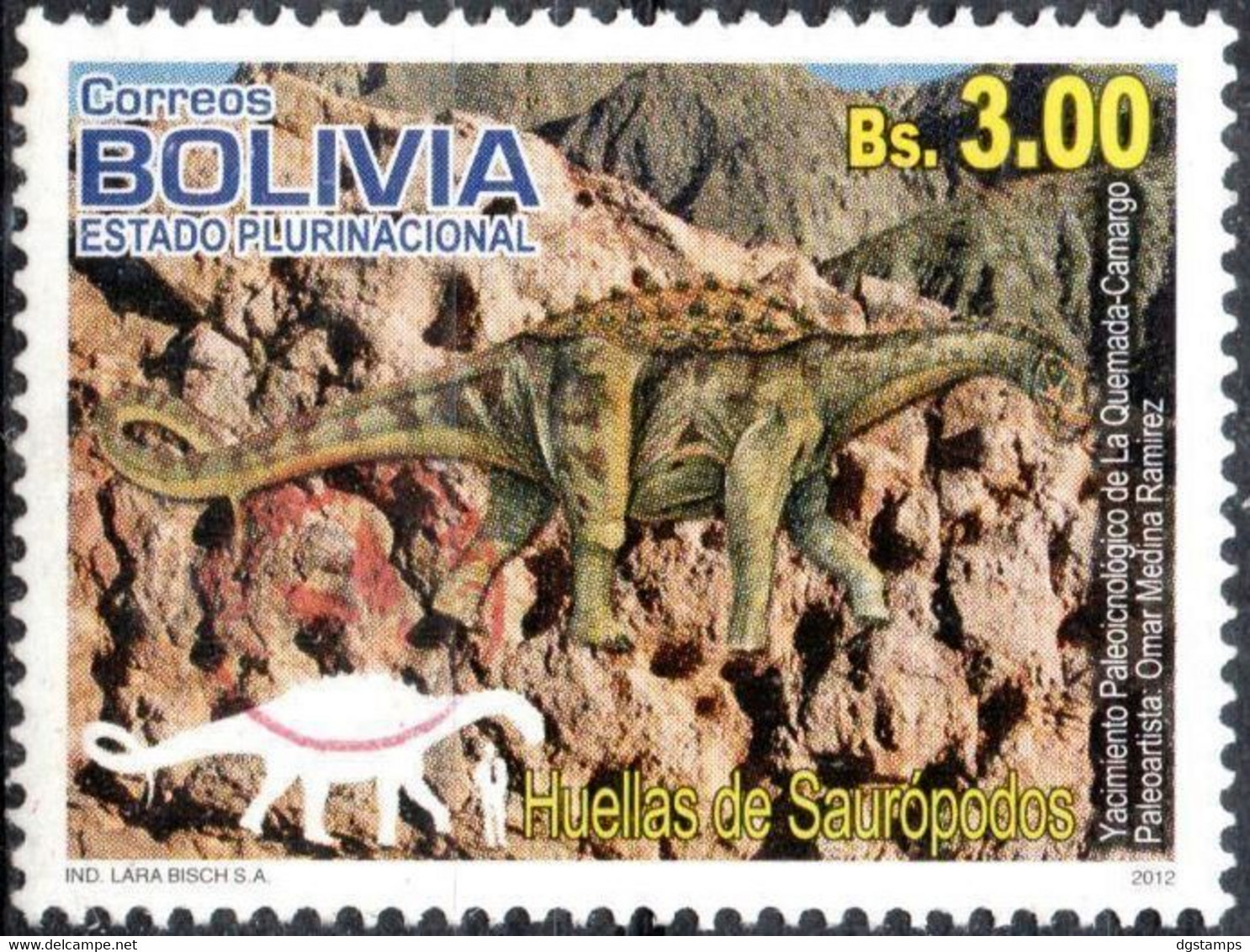 Bolivia 2018 ** CEFIBOL 2391 Issued 2012 ECOBOL CB #2145 Sauropod Footprints, AgBC Enabled. Only 100 Known. - Bolivie