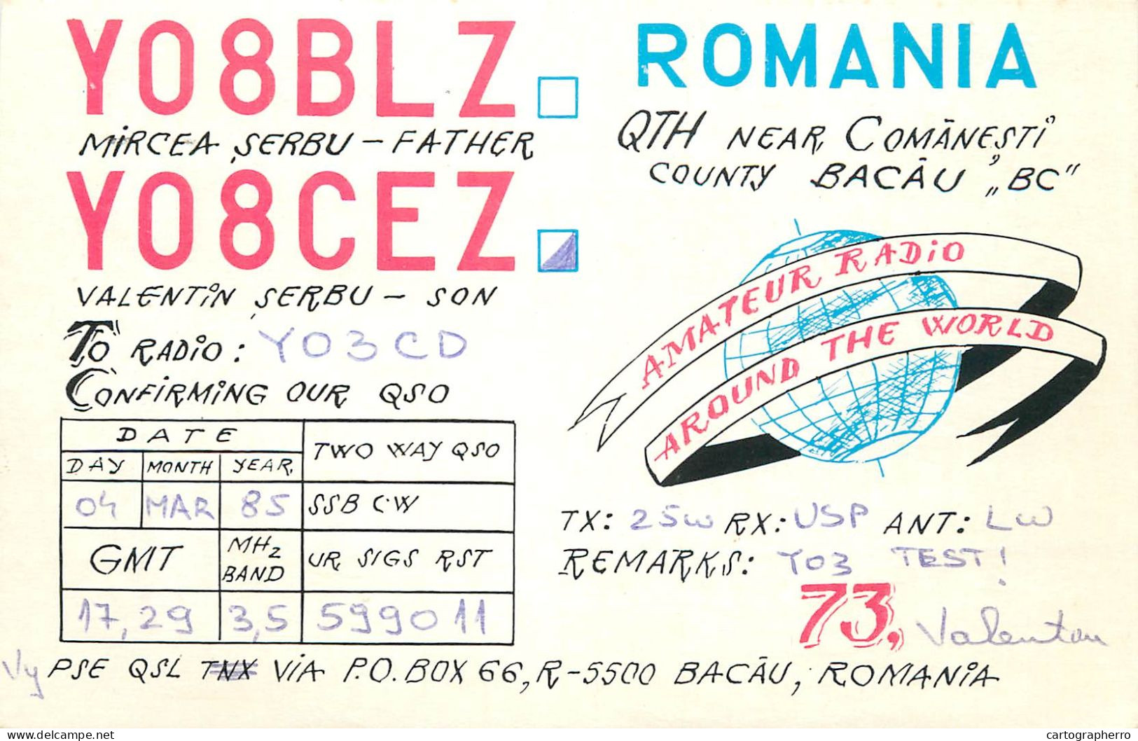 Romania Radio Amateur QSL Post Card Y03CD Y08BLZ - Radio Amateur