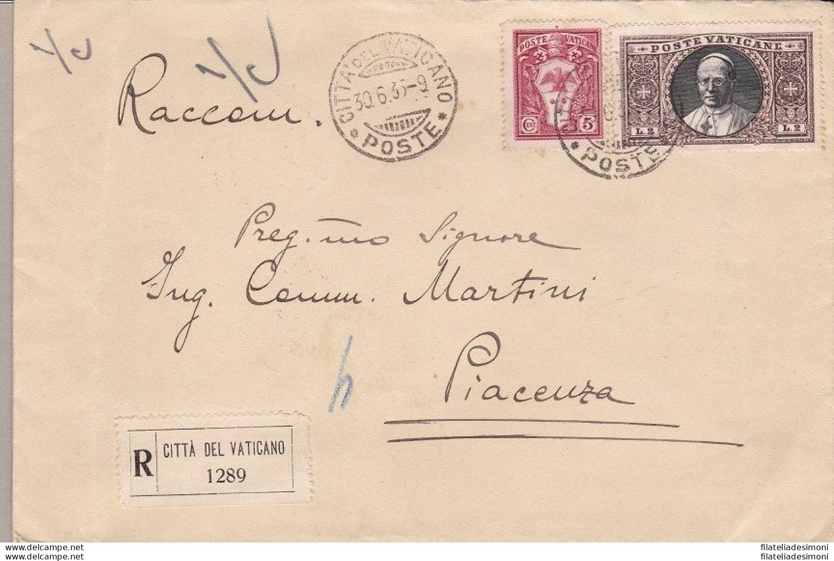 1933 Vaticano , N. 19 + 32 Su Lettera Raccomandata Per Piacenza - FDC