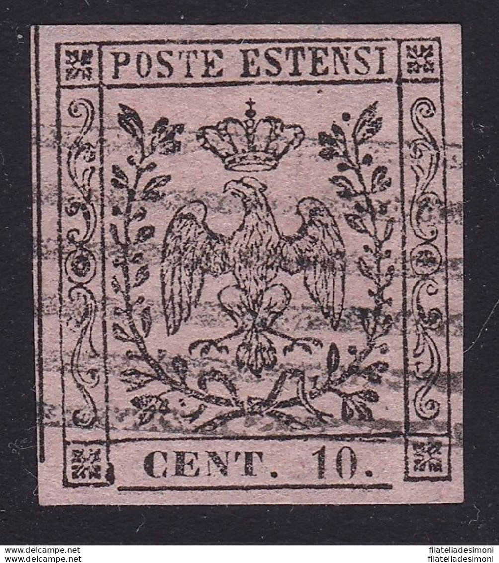 1852 MODENA, N° 9 10 Cent. Rosa  USATO  Firma Bolaffi - Modène