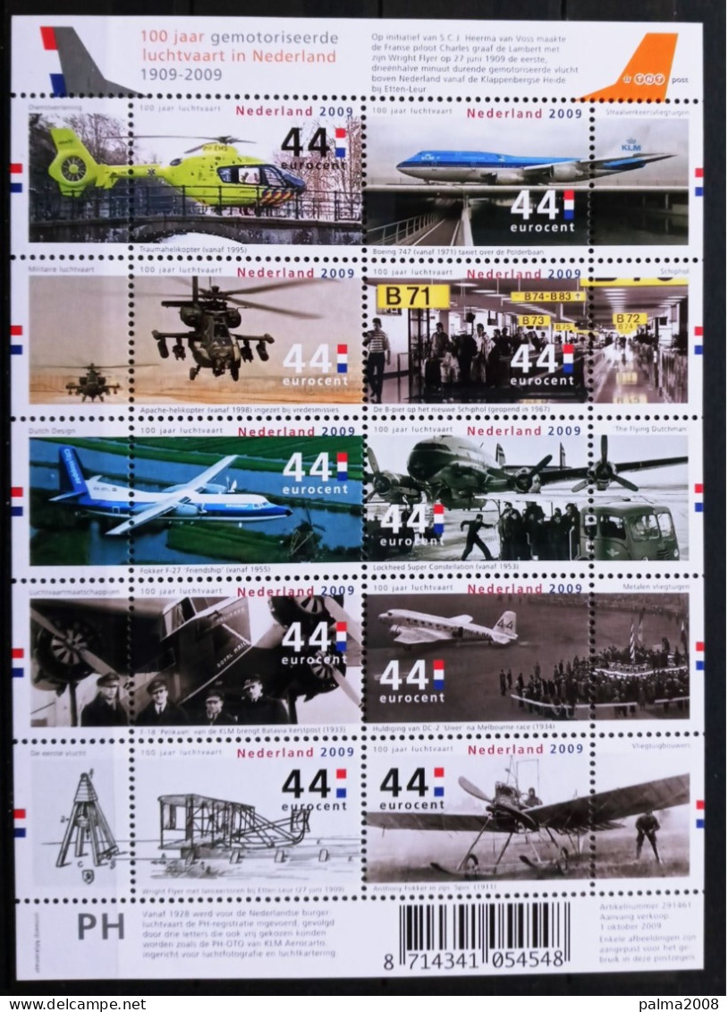 HOLANDA - IVERT 2625/33 BLOQUE NUEVOS ** CENTEN. DE LA AVIACION EN HOLANDA - Unused Stamps