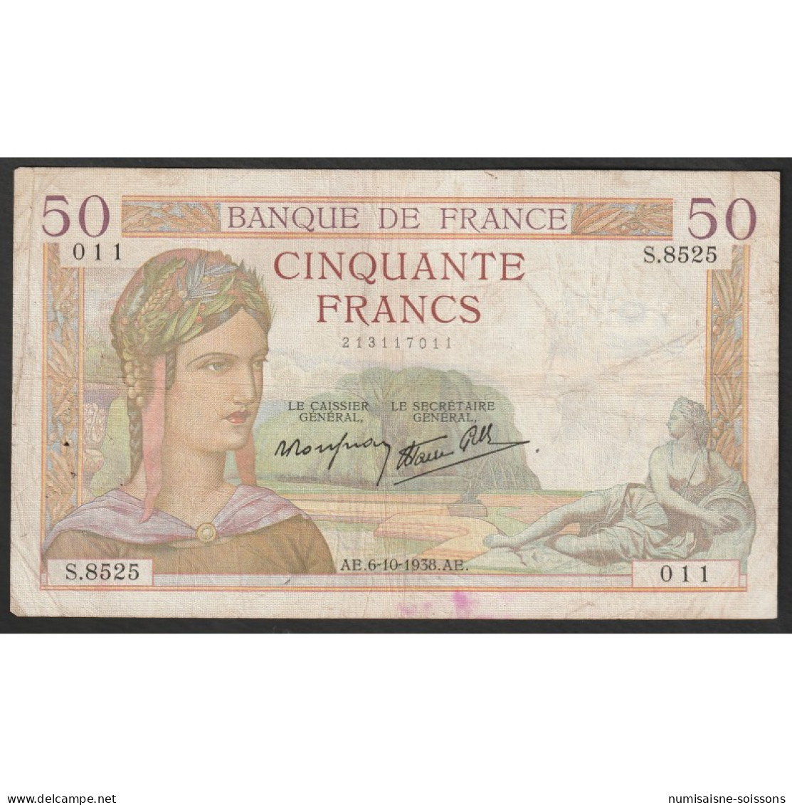 FAY 18/15 - 50 FRANCS CERES - TYPE 1933 - 06/10/1938 - PICK 85 - TB - 50 F 1934-1940 ''Cérès''