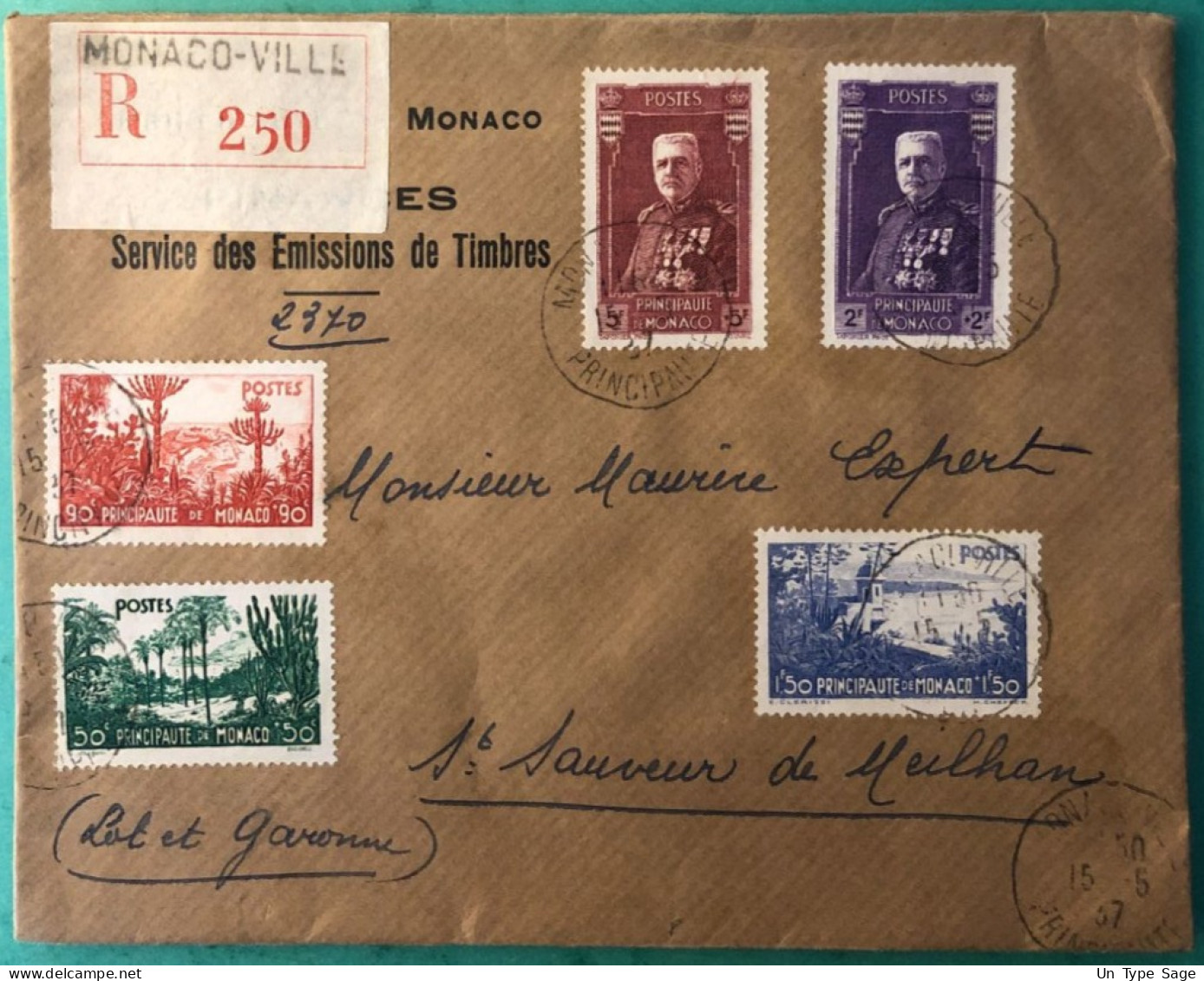 Monaco, Divers Sur Enveloppe Recommandée 15.5.1937 - (A1100) - Marcofilie