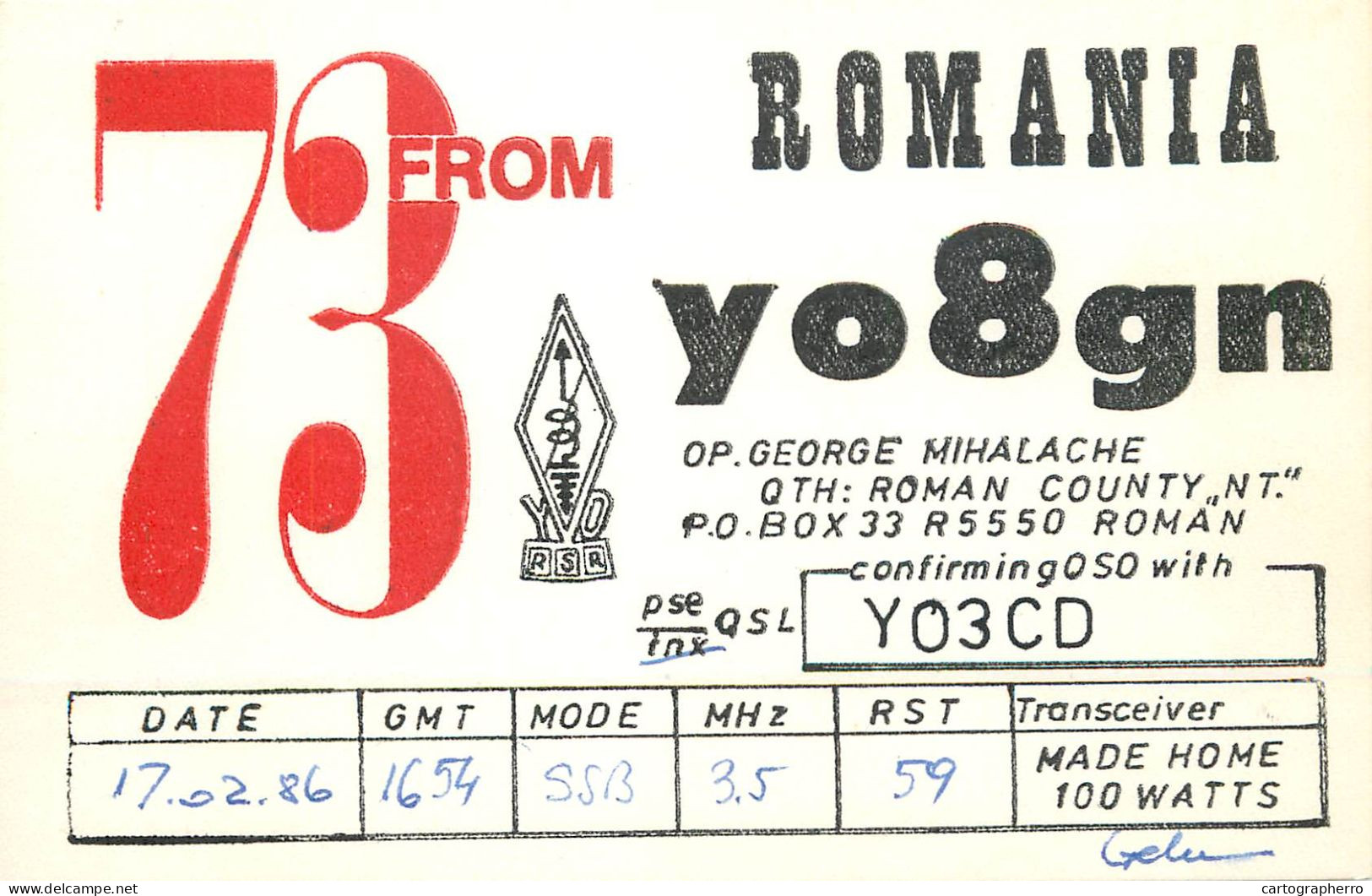 Romania Radio Amateur QSL Post Card Y03CD Y08GN - Radio Amateur