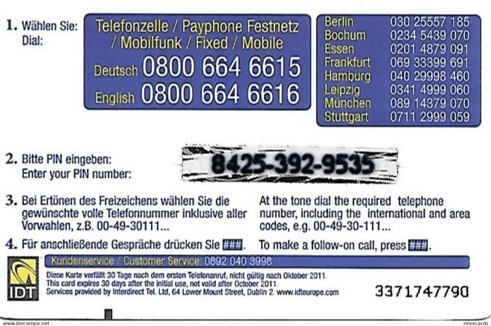 Germany: Prepaid IDT African Prince - Cellulari, Carte Prepagate E Ricariche