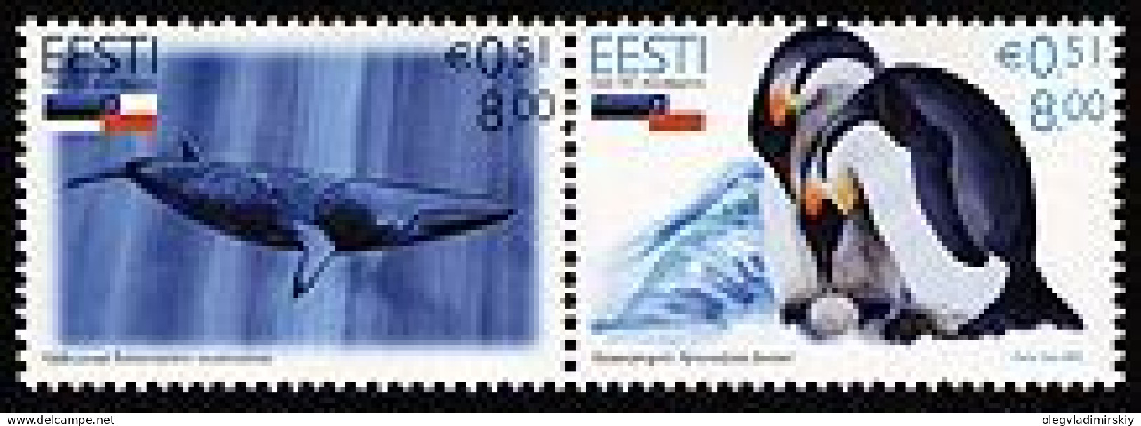 Estonia Estland Estonie 2006 Antarctic Fauna Penguin Whale Joint With Chile Strip Of 2 Stamps MNH - Wale