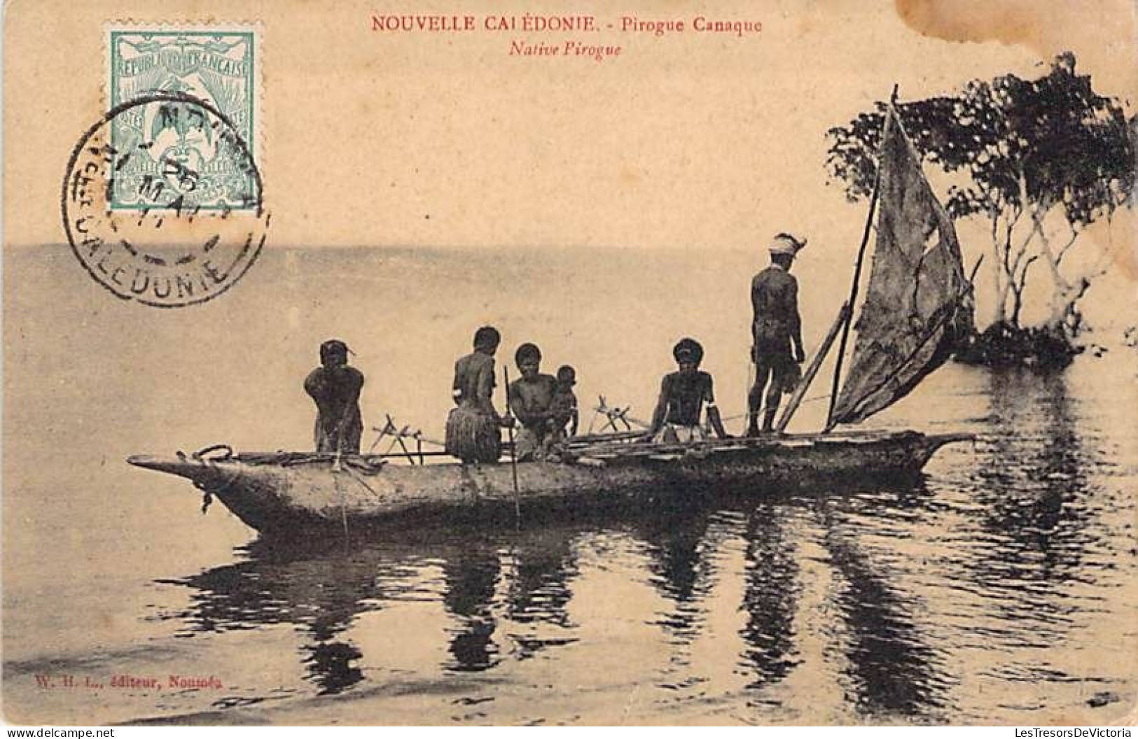 Nouvelle Calédonie - Pirogue Canaque - Native Pirogue - Animé  - Carte Postale Ancienne - Nieuw-Caledonië