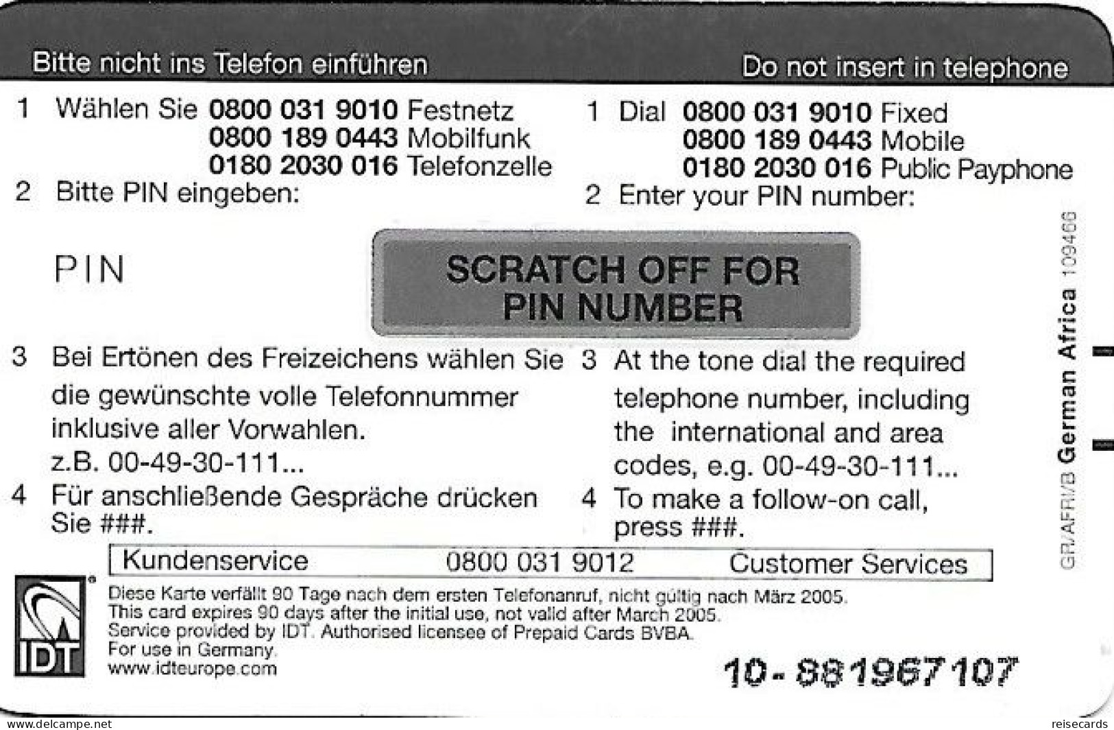 Germany: Prepaid IDT Afrika Karte 03.05. Mint - [2] Prepaid