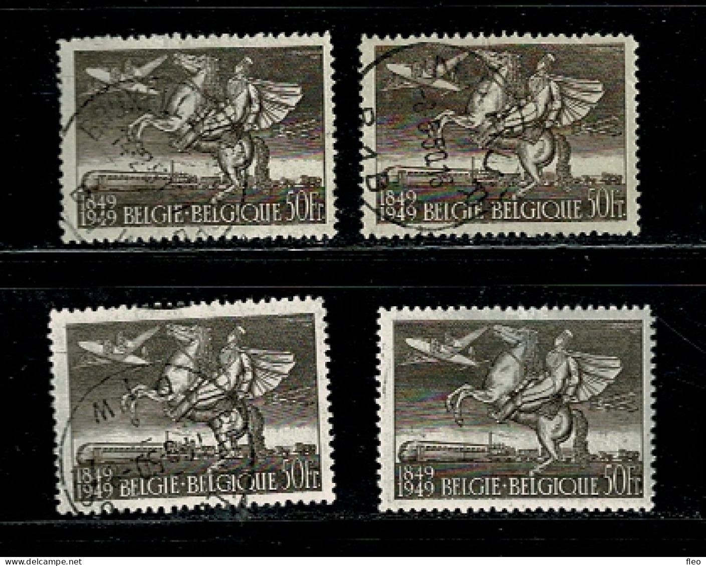 1949 810A° X 4 (80€) : - Centenaire Premier Timbre - Postillon, Train, Avion. Postiljon Te Paard, Trein, Vliegtuig. - Oblitérés