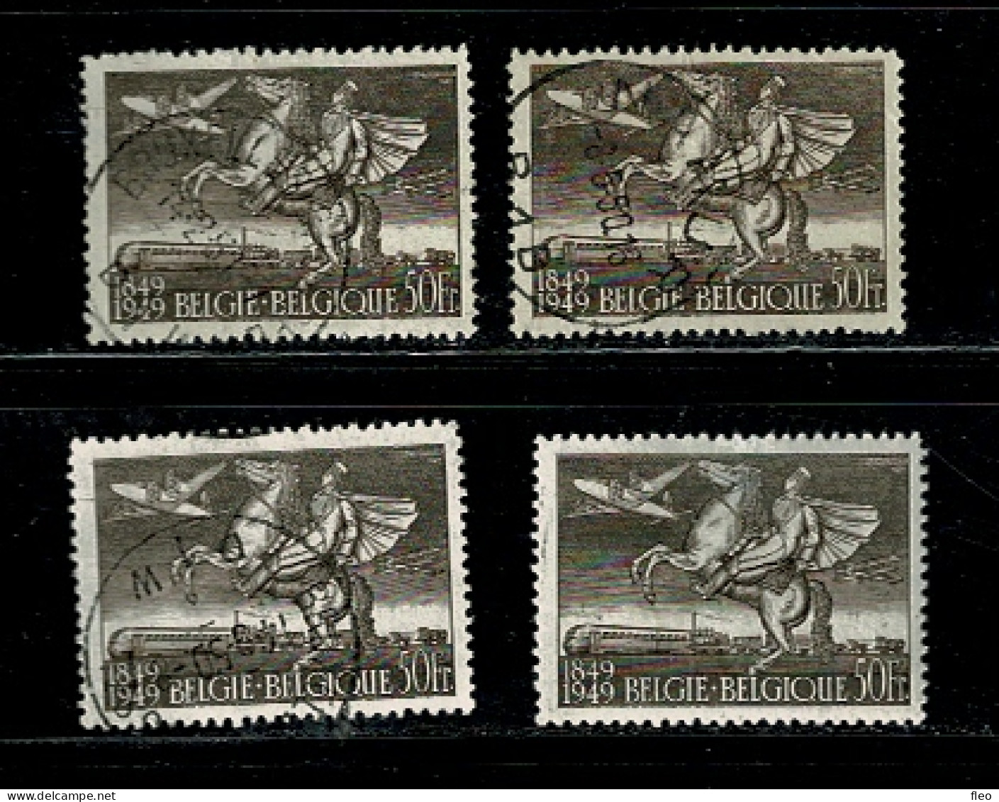 1949 810A° X 4 (80€) : - Centenaire Premier Timbre - Postillon, Train, Avion. Postiljon Te Paard, Trein, Vliegtuig. - Used Stamps