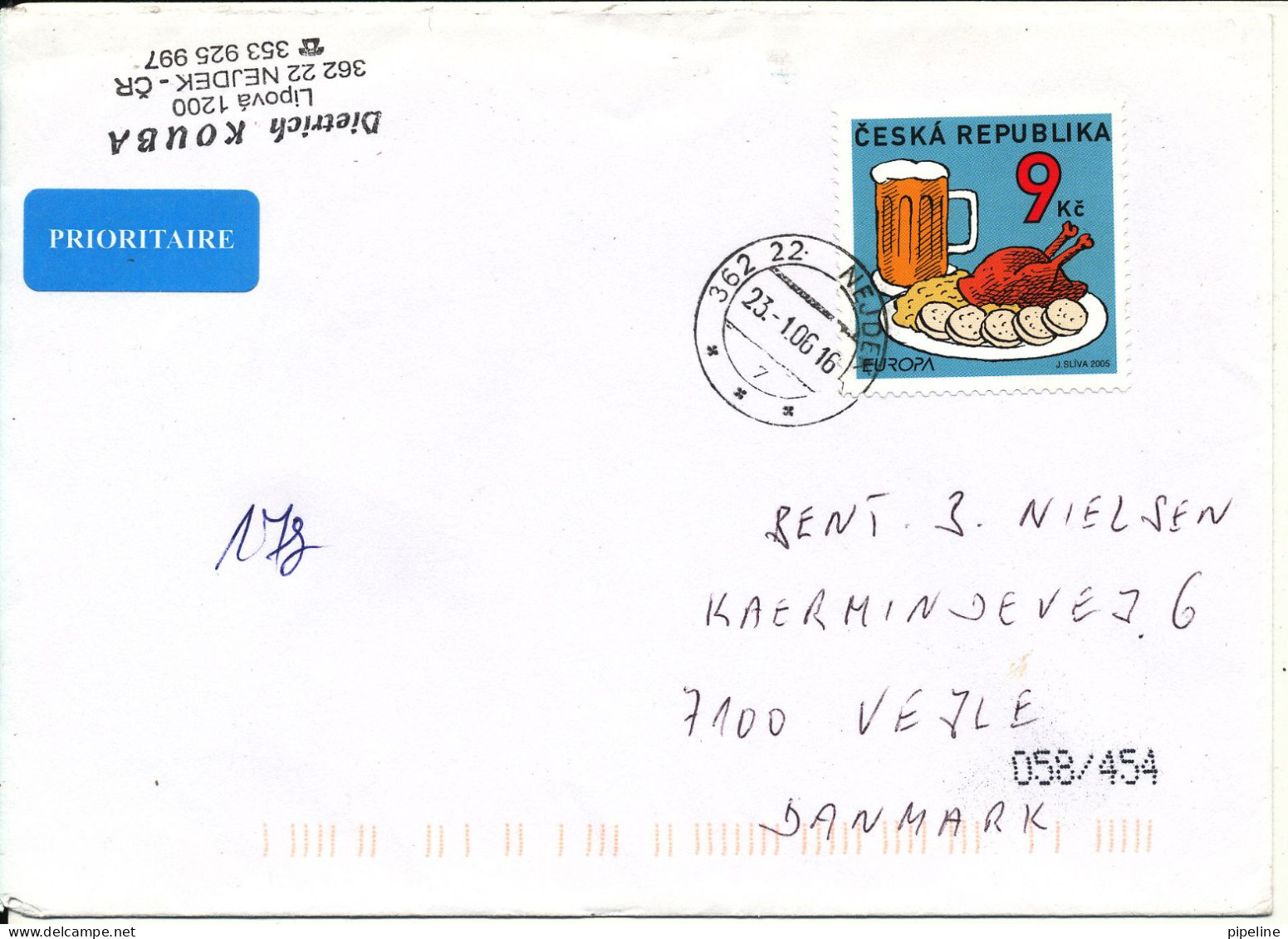 Czech Republic Cover Sent To Denmark 23-1-2006 Single Franked - Covers & Documents