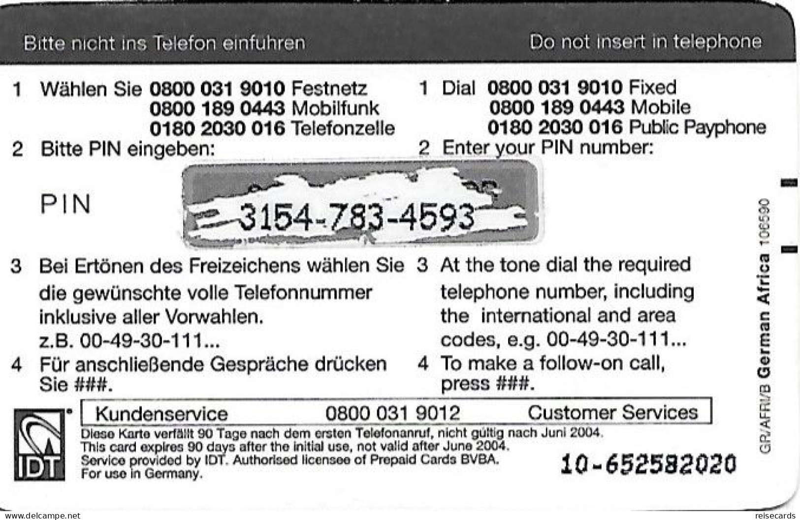 Germany: Prepaid IDT Afrika Karte 06.04 - [2] Mobile Phones, Refills And Prepaid Cards