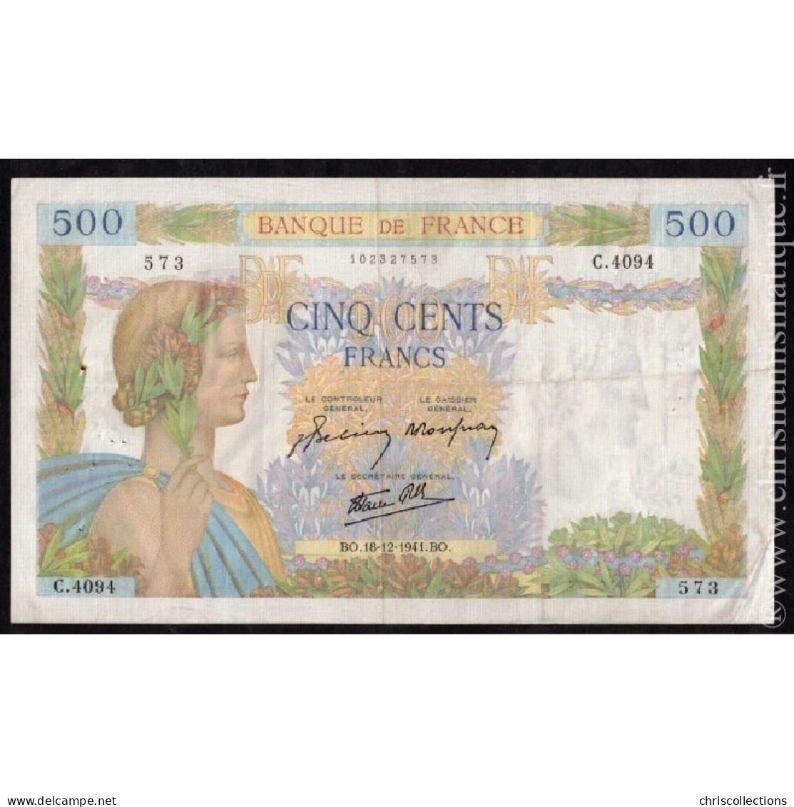 FRANCE - Lot De 2 Billets Français - 500 F La Paix - 1000 F Ceres Et Mercure - Zonder Classificatie