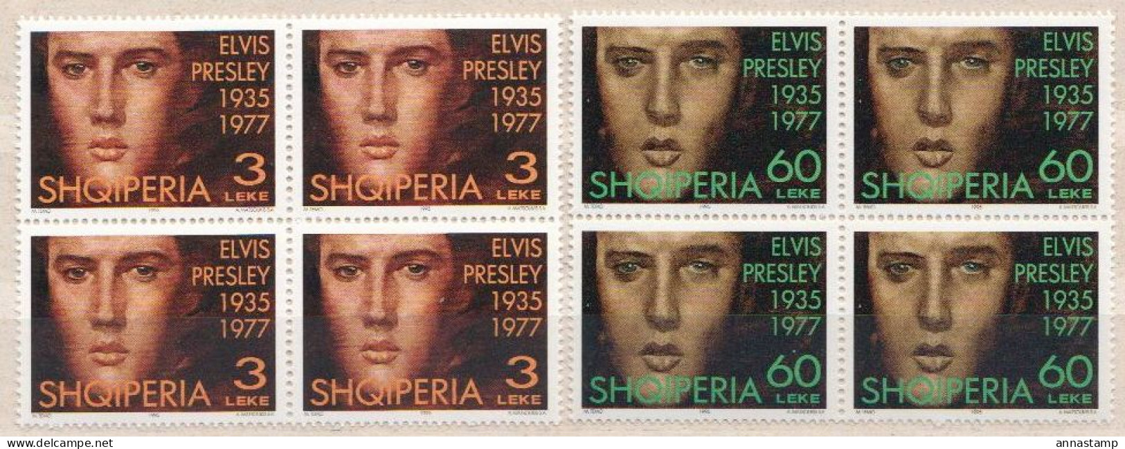 Albania MNH Set In Blocks Of 4 Stamps - Elvis Presley