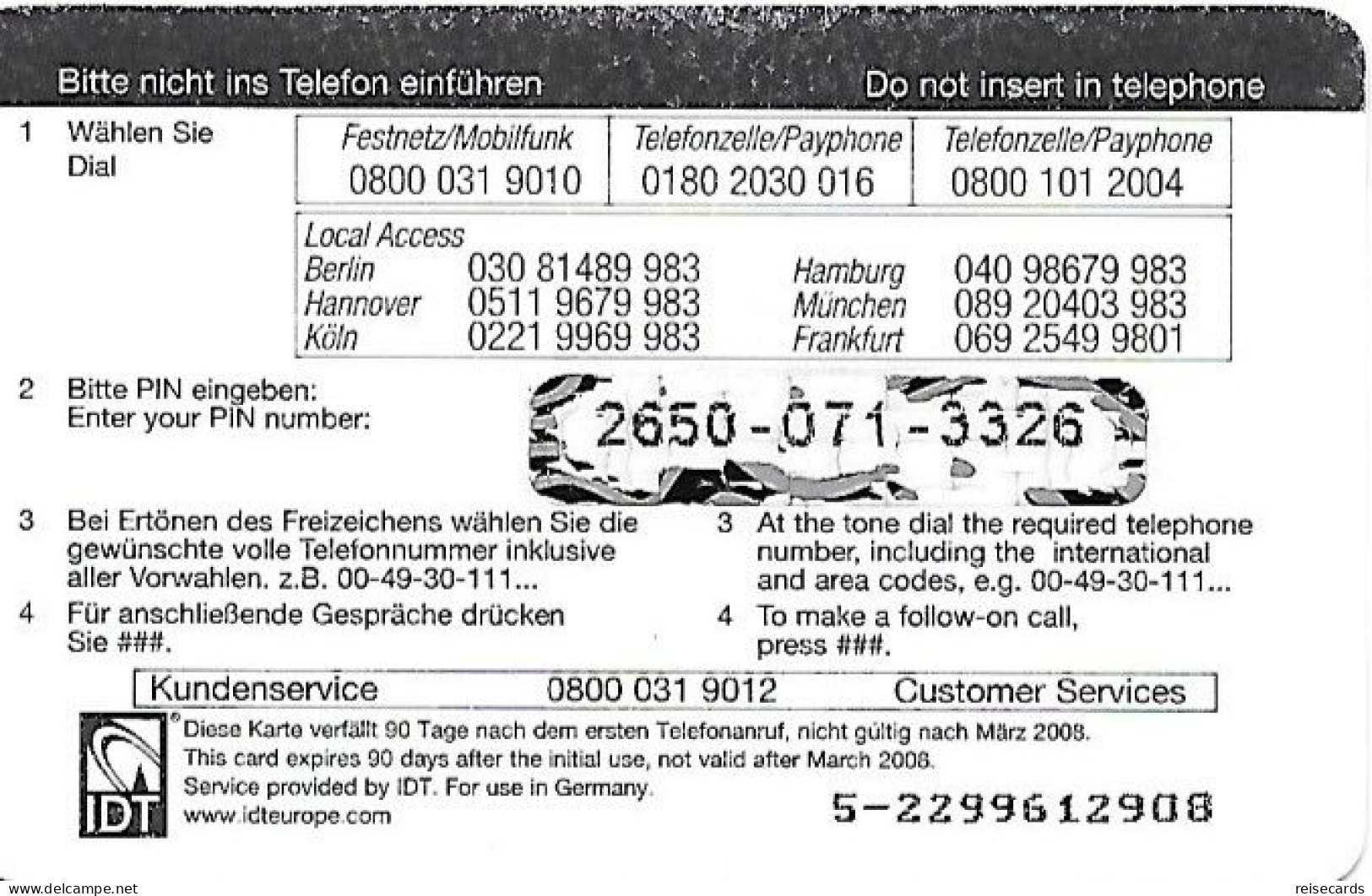 Germany: Prepaid IDT Afrika Karte 03.08 - [2] Mobile Phones, Refills And Prepaid Cards