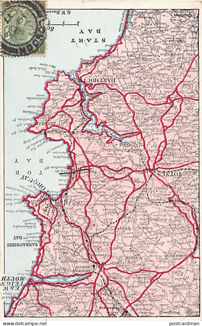 England - Devon - TORQUAY Coastal Map Tor Bay Start Bay - Torquay