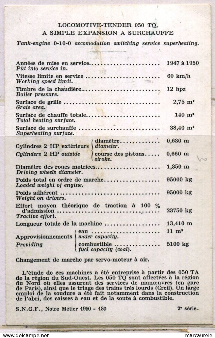 Cpsm Locomotive SNCF 050 TQ 1, Beau Plan - Equipment