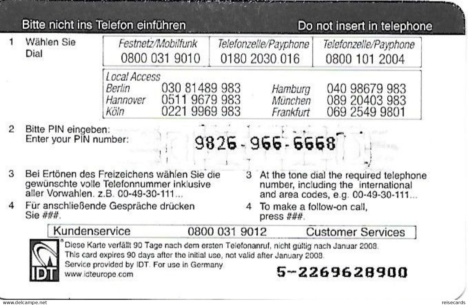 Germany: Prepaid IDT Afrika Karte 01.08 - [2] Mobile Phones, Refills And Prepaid Cards