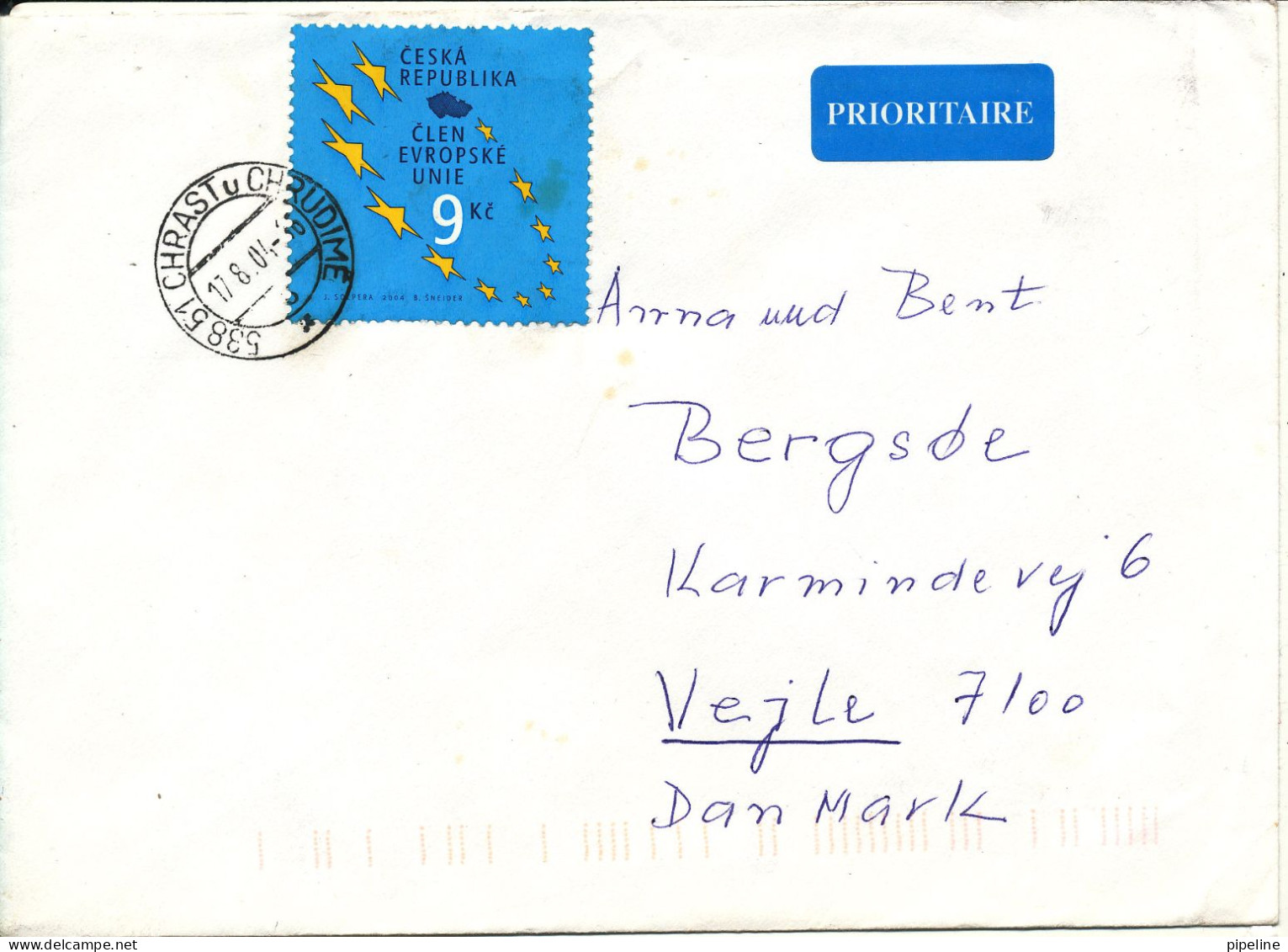 Czech Republic Cover Sent To Denmark 17-8-2004 Single Franked - Storia Postale