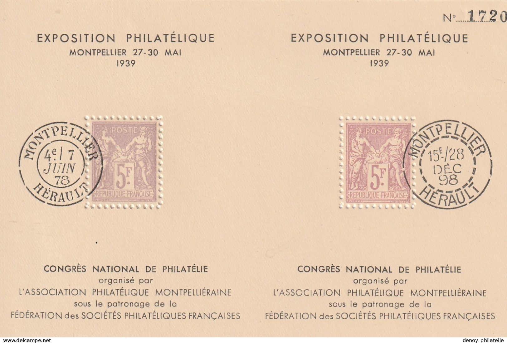 Bloc Au Type Sage De L Exposition Philatelique  Montpellier Mai 1939 - Philatelic Fairs