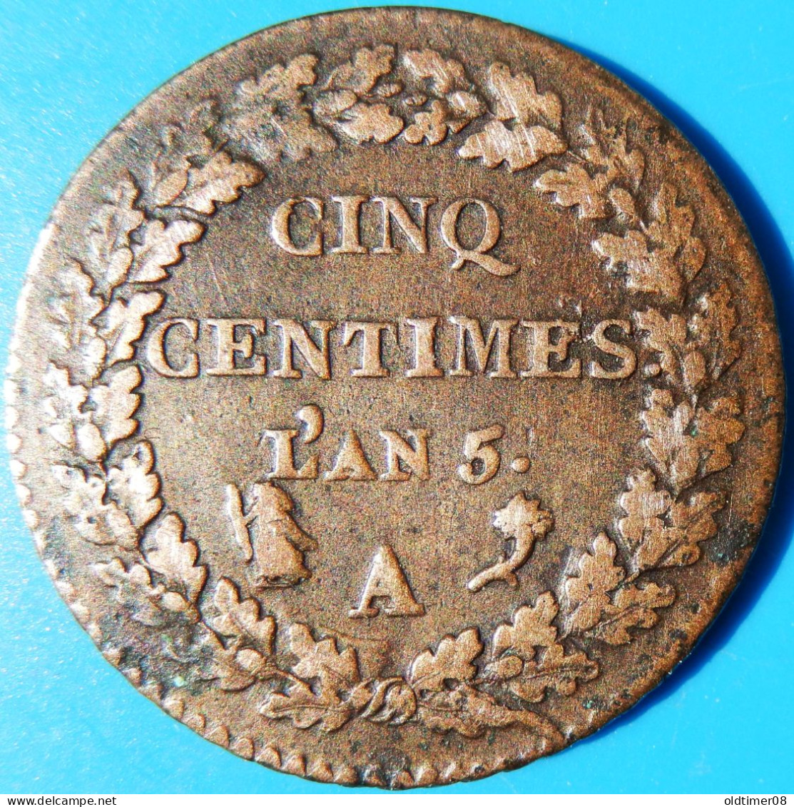 Cinq Centimes DUPRÉ, GRAND MODULE, "REFRAPPAGE" DU DÉCIME AN 5 A , TB30 - 1792-1804 1ère République (An I – An XII)