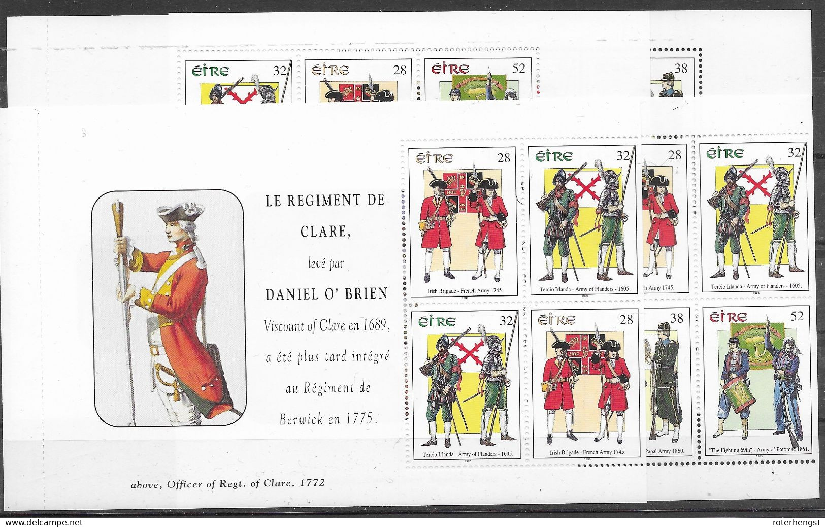 Ireland Mnh ** 1995 4 Sheets From Soldiers Booklet 16 Euros - Blocs-feuillets