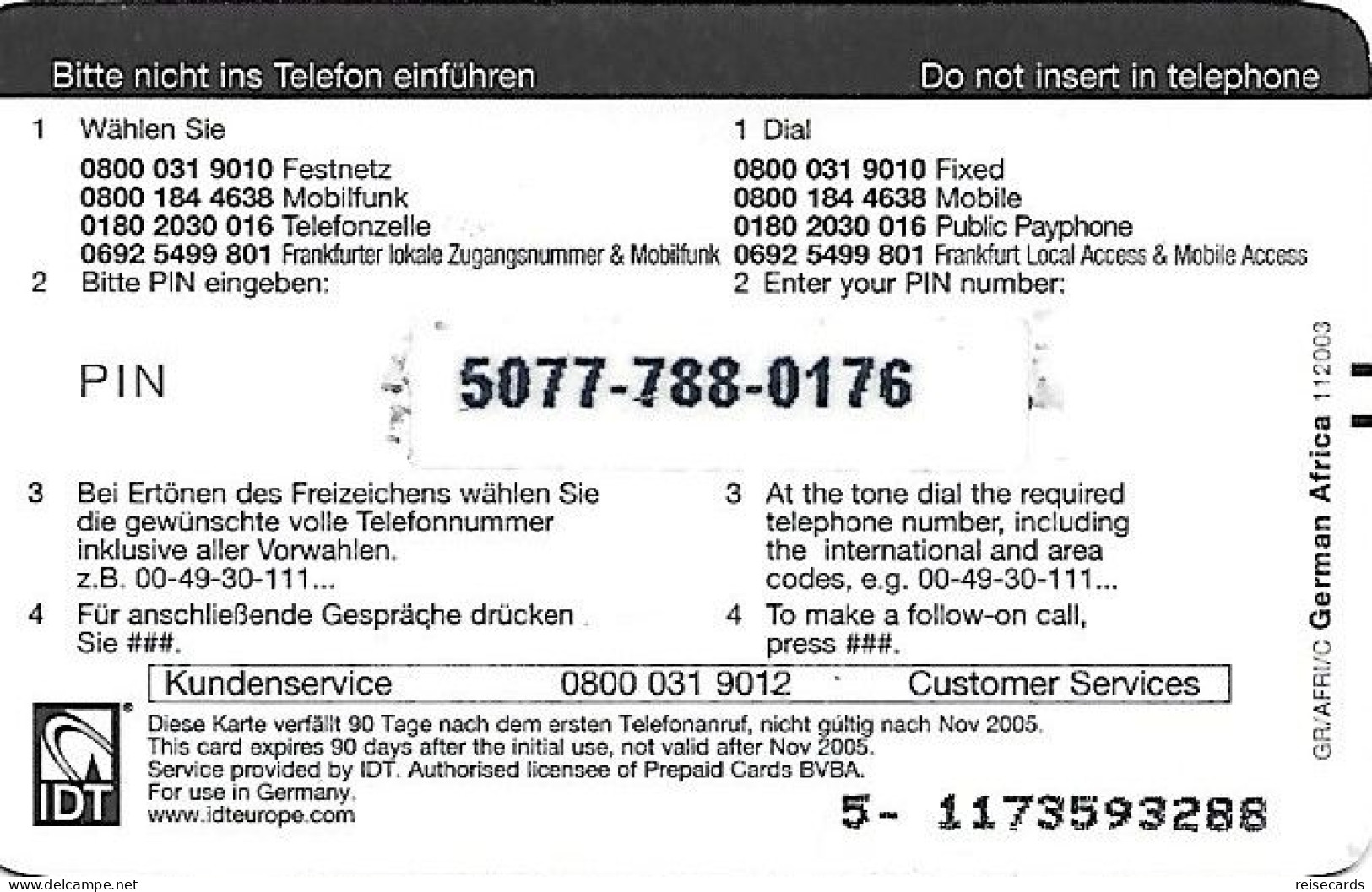 Germany: Prepaid IDT Afrika Karte 11.05 - [2] Mobile Phones, Refills And Prepaid Cards