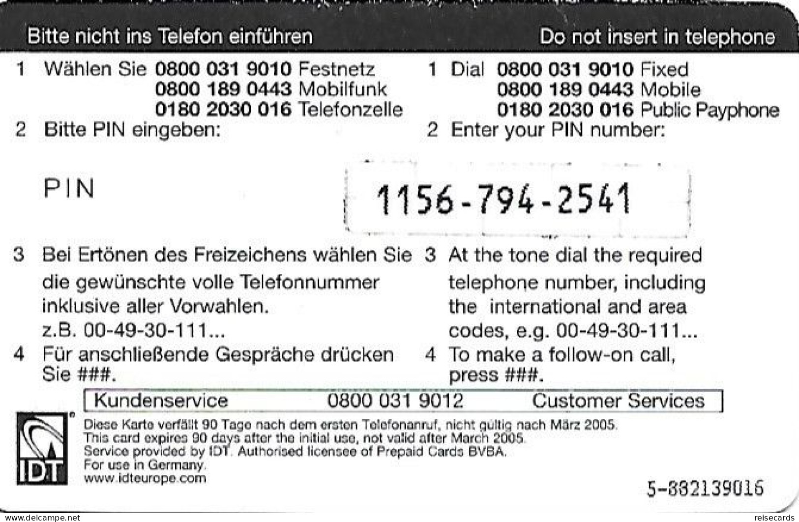 Germany: Prepaid IDT Afrika Karte 03.05 - GSM, Cartes Prepayées & Recharges