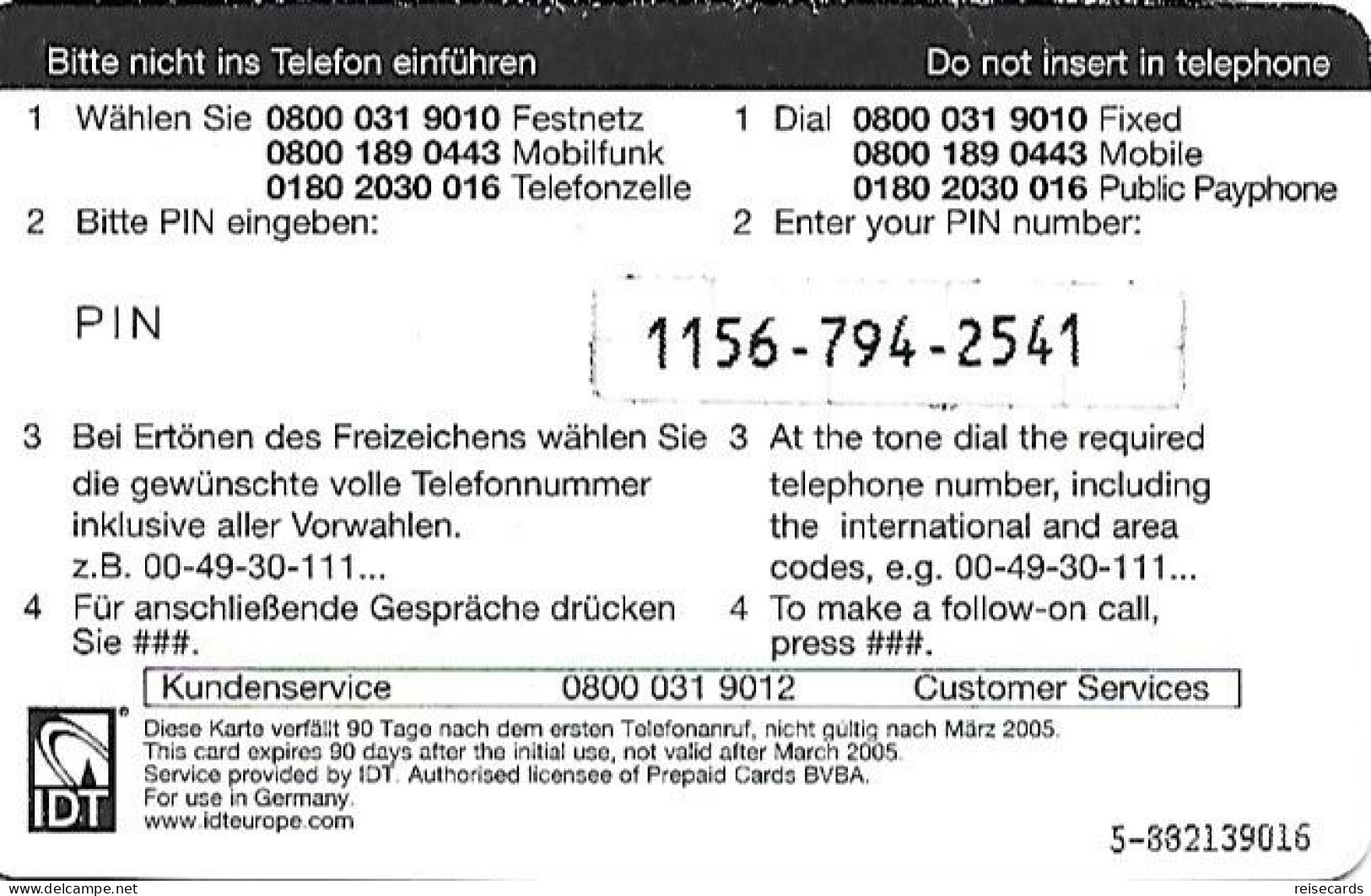 Germany: Prepaid IDT Afrika Karte 03.05 - [2] Móviles Tarjetas Prepagadas & Recargos