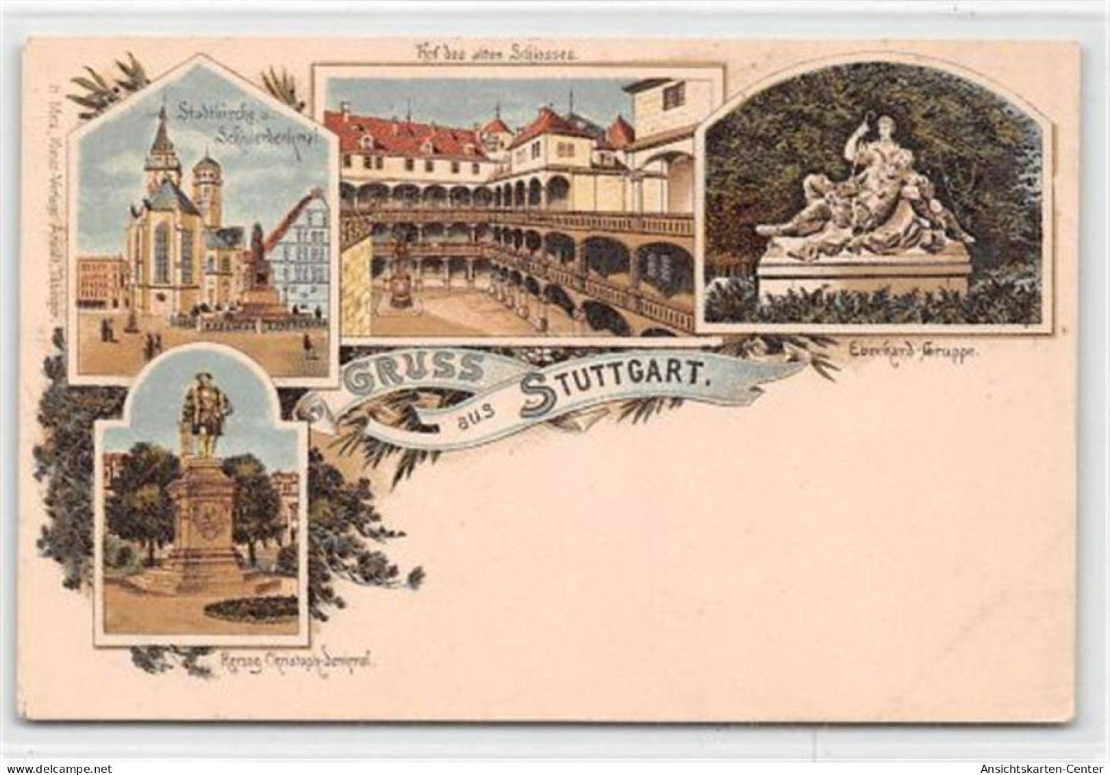 39099702 - Stuttgart, Lithographie. Eberhardt Gruppe Stadtkirche Ungelaufen  Um 1900 Ecken Mit Albumabdruecken, Sonst G - Stuttgart