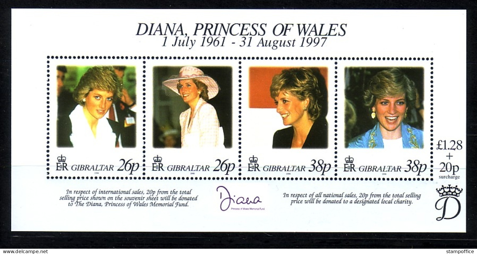 GIBRALTAR BLOCK 32 POSTFRISCH(MINT) TOD VON PRINZESSIN DIANA 1998 - Gibraltar