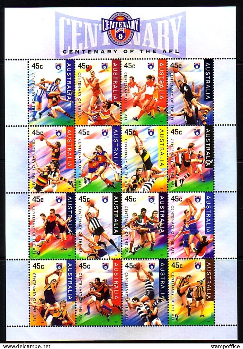 AUSTRALIEN MI-NR. 1543-1558 POSTFRISCH(MINT) 100 JAHRE AUSTRALISCHE FOOTBALL-LIGA (AFL) - Blocks & Kleinbögen