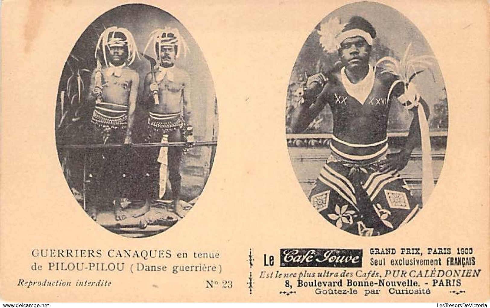 Nouvelle Calédonie - Guerriers Canaques En Tenue De Pilou Pilou ( Danse Guerrière) - Café Jouve- Carte Postale Ancienne - Nueva Caledonia