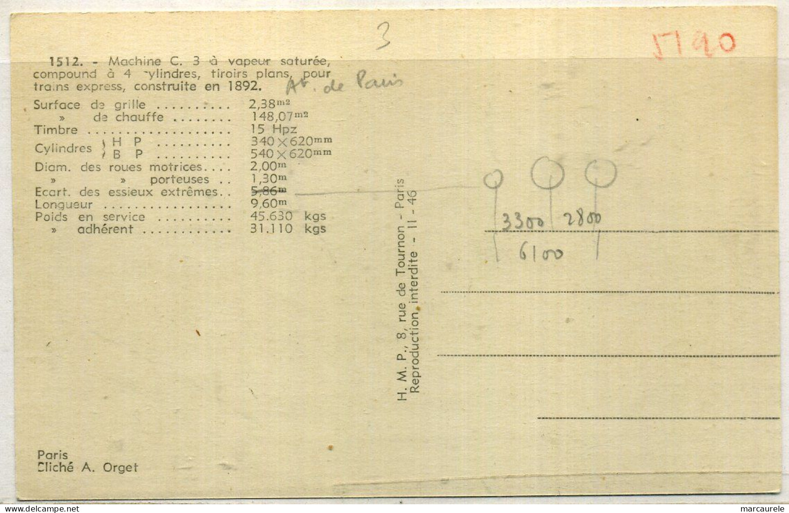 Cpa Locomotive PLM 120 N° C3, Beau Plan - Materiaal