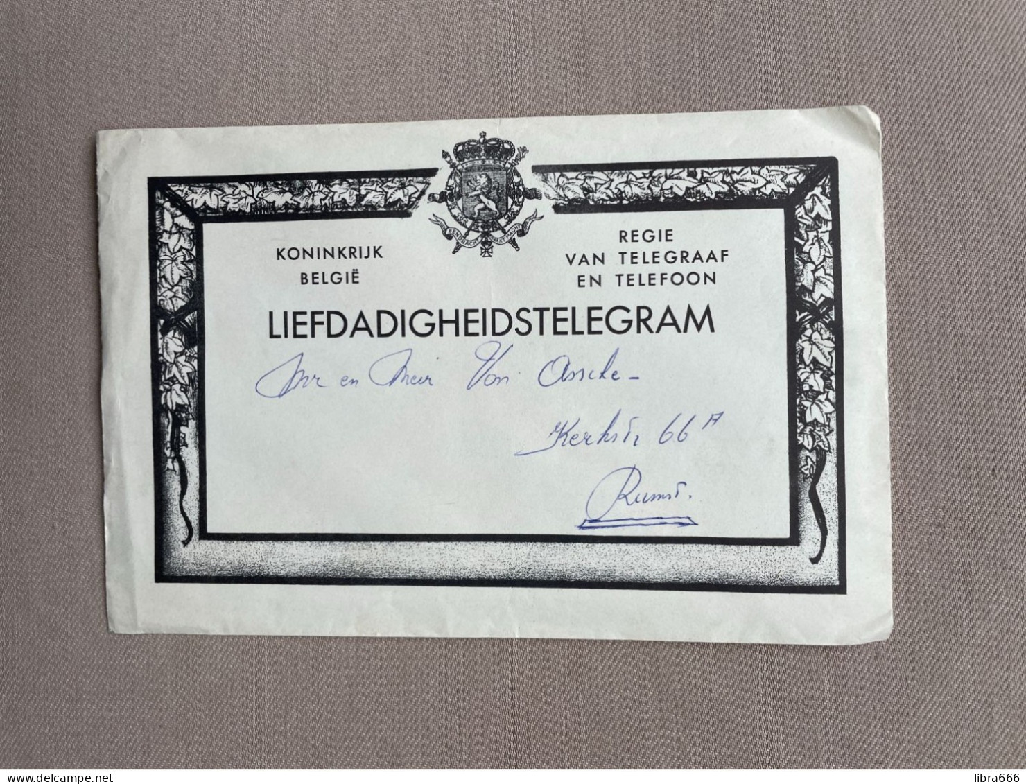 LIEFDADIGHEIDSTELEGRAM Met ENVELOP - MECHELEN 1959 - VAN ASSCHE - RUMST - Telegramas