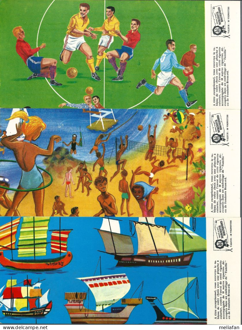 GF224 - 3 GRANDES IMAGES - 19.5 X 9 CM - BISCUITS BROSSARD - SAINT JEAN D'ANGELY - FOOTBALL / BATEAUX / PLAGE - Other & Unclassified
