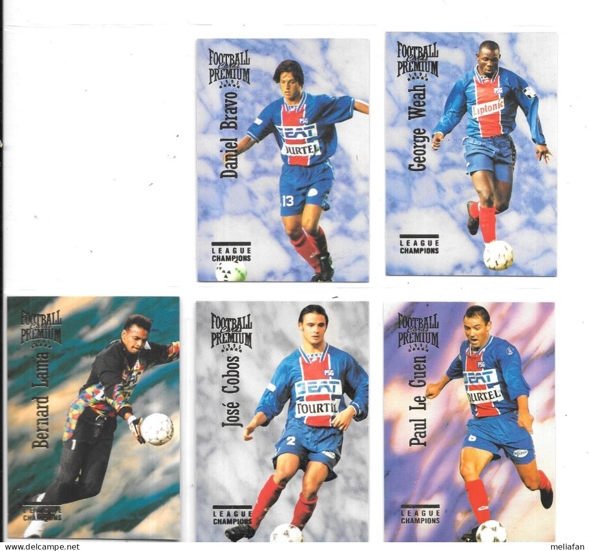 DX02 - CARTES PANINI FOOTBALL PREMIUM 1995 - PSG - GEORGE WEAH - BERNARD LAMA - PAUL LE GUEN - JOE COBOS - DANIEL BRAVO - Trading-Karten