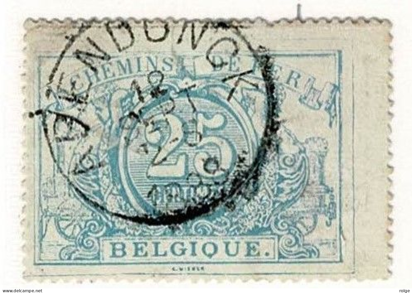 D070  ARENDONCK       POSTSTEMPEL  OP SPOORWEGZEGEL N°10  KLEURVARIANT BLAUWGROEN - Usati