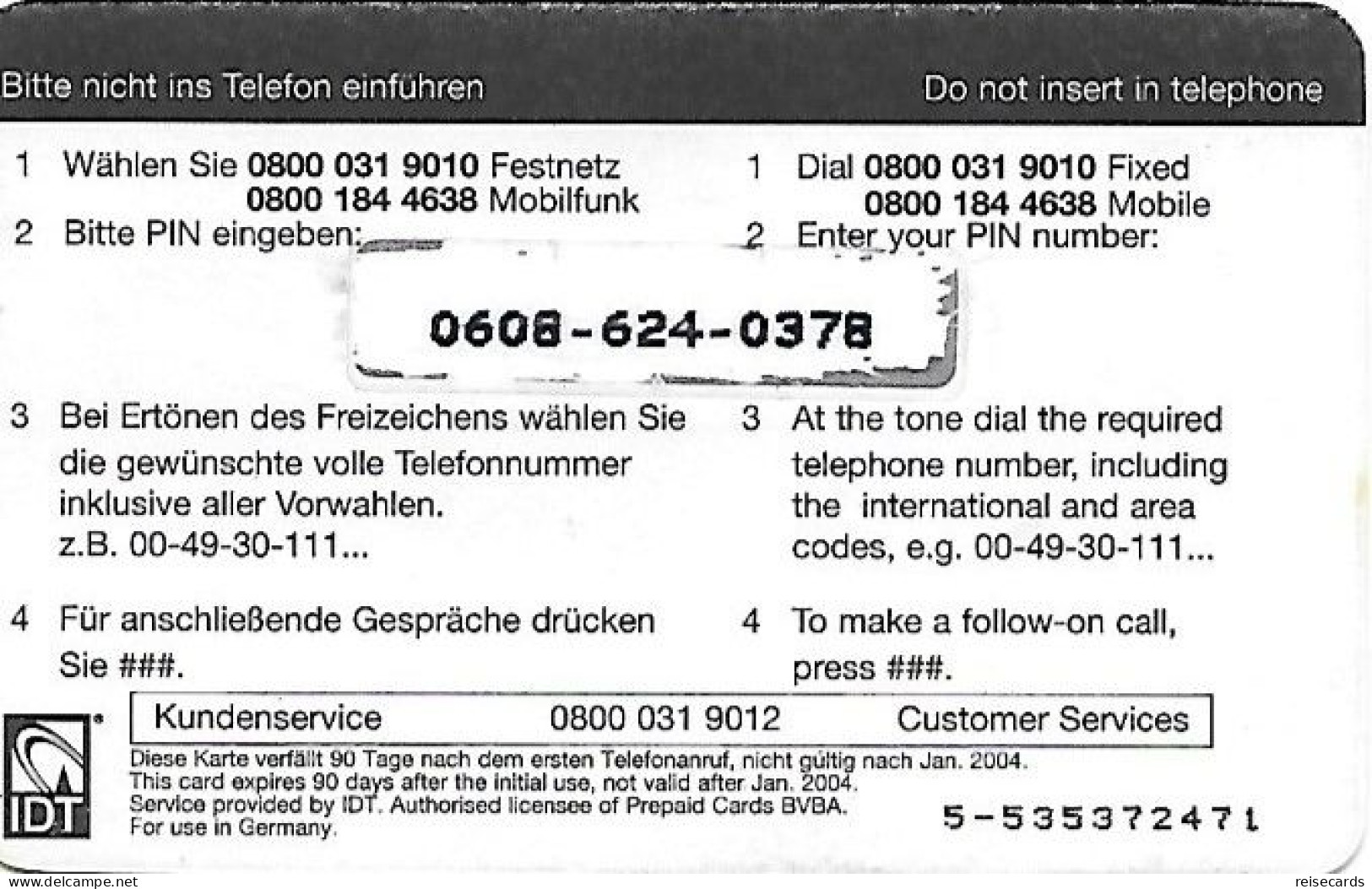 Germany: Prepaid IDT Afrika Karte 01.04 - [2] Mobile Phones, Refills And Prepaid Cards