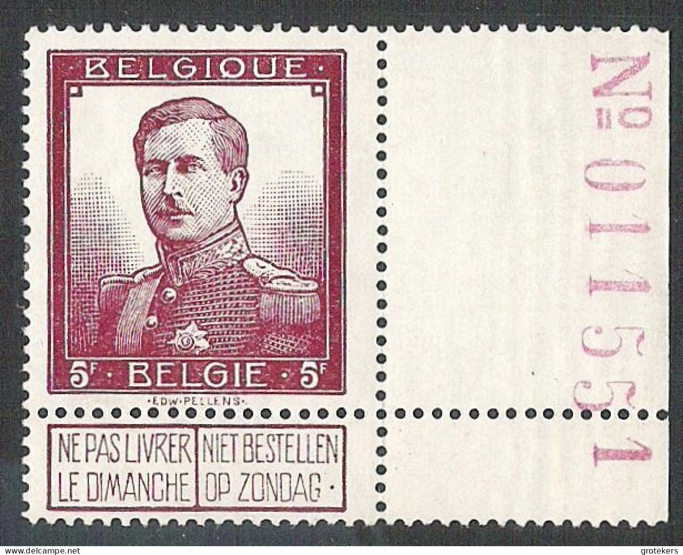 BELGIE 122 * Met Bladboordnummer – Dun Plekje Aminci Légère - 1915-1920 Albert I.