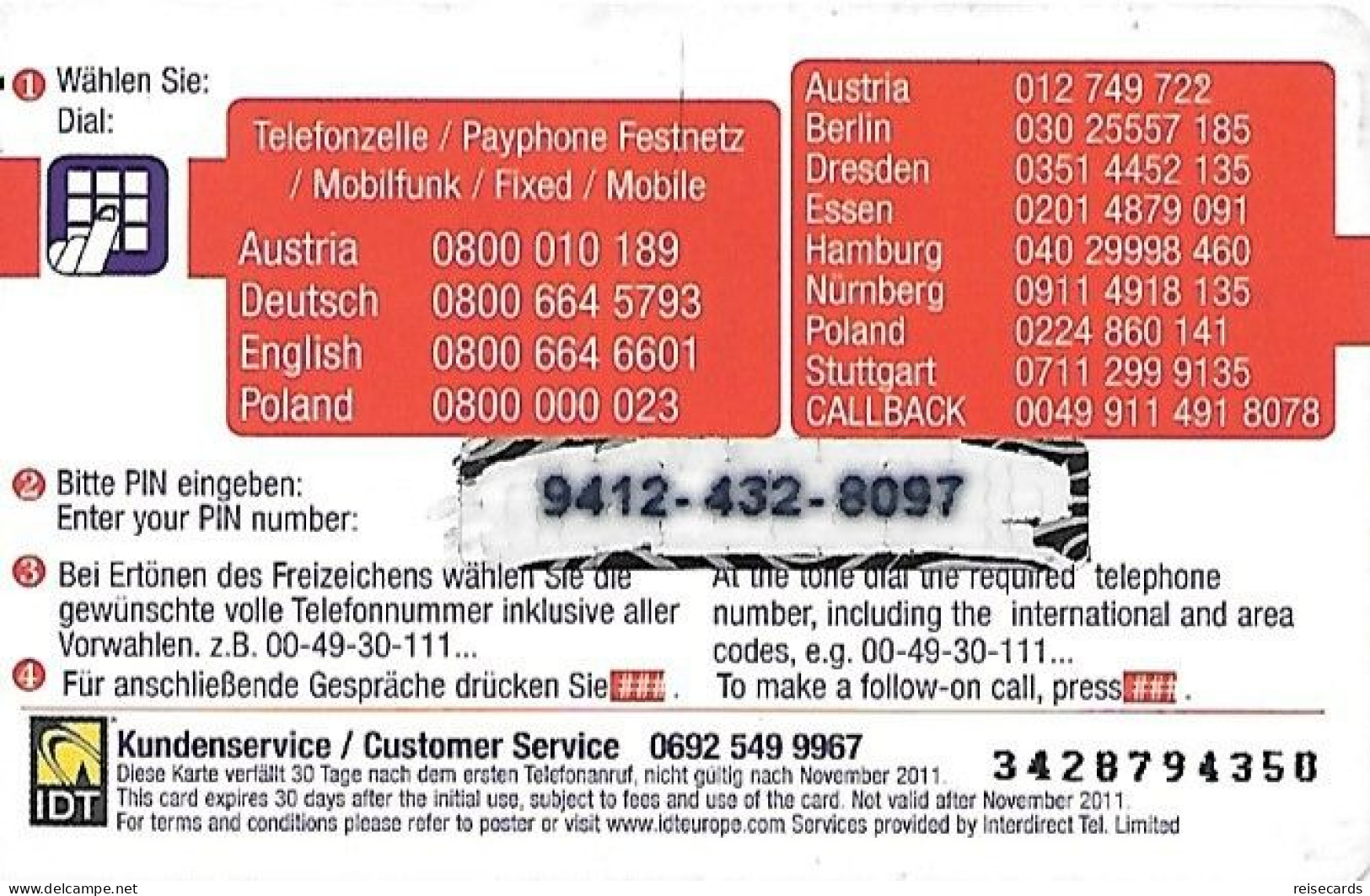 Germany: Prepaid IDT Action Call - GSM, Cartes Prepayées & Recharges