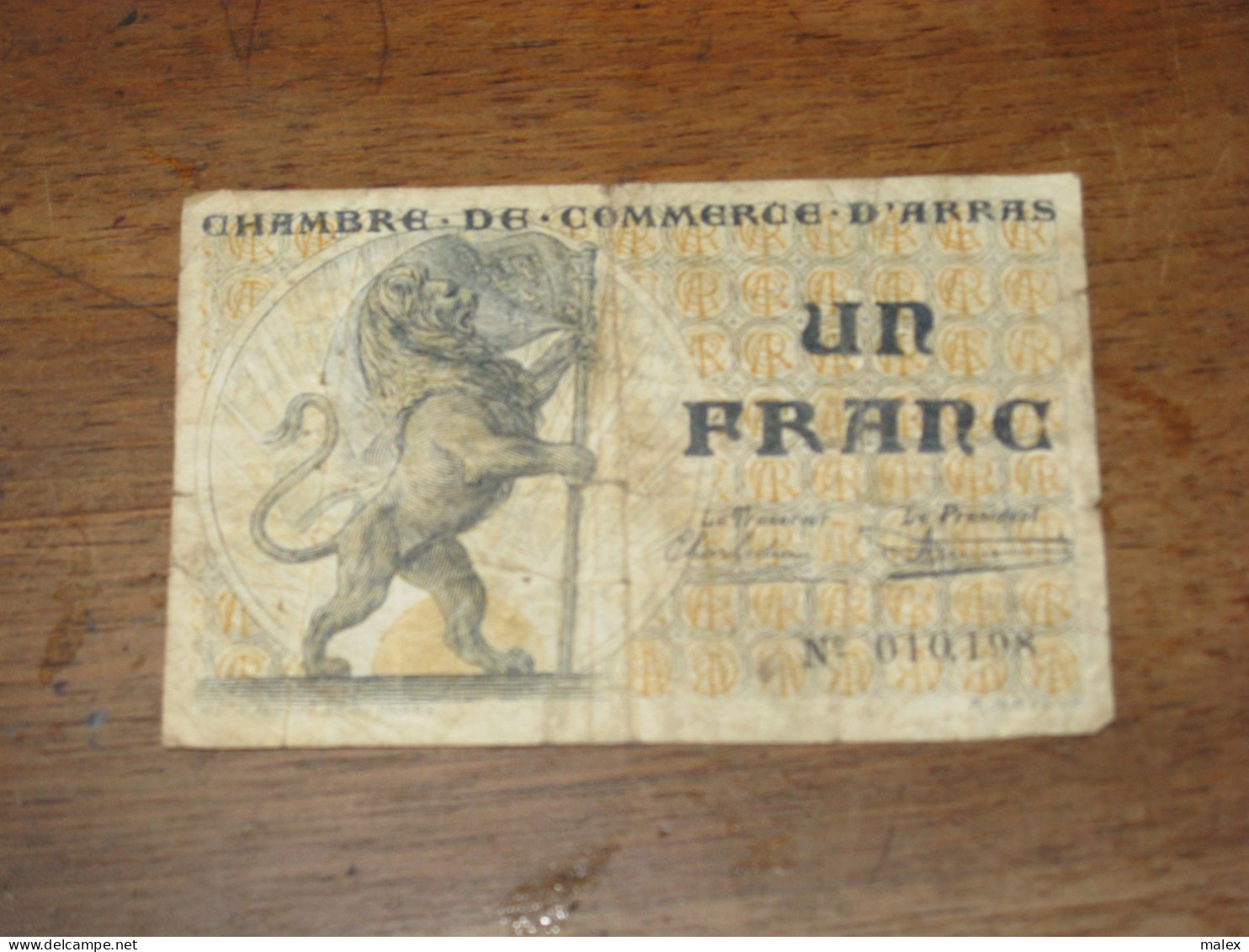 Un Franc Chambre De Commerce D'ARRAS   1923 - Chambre De Commerce